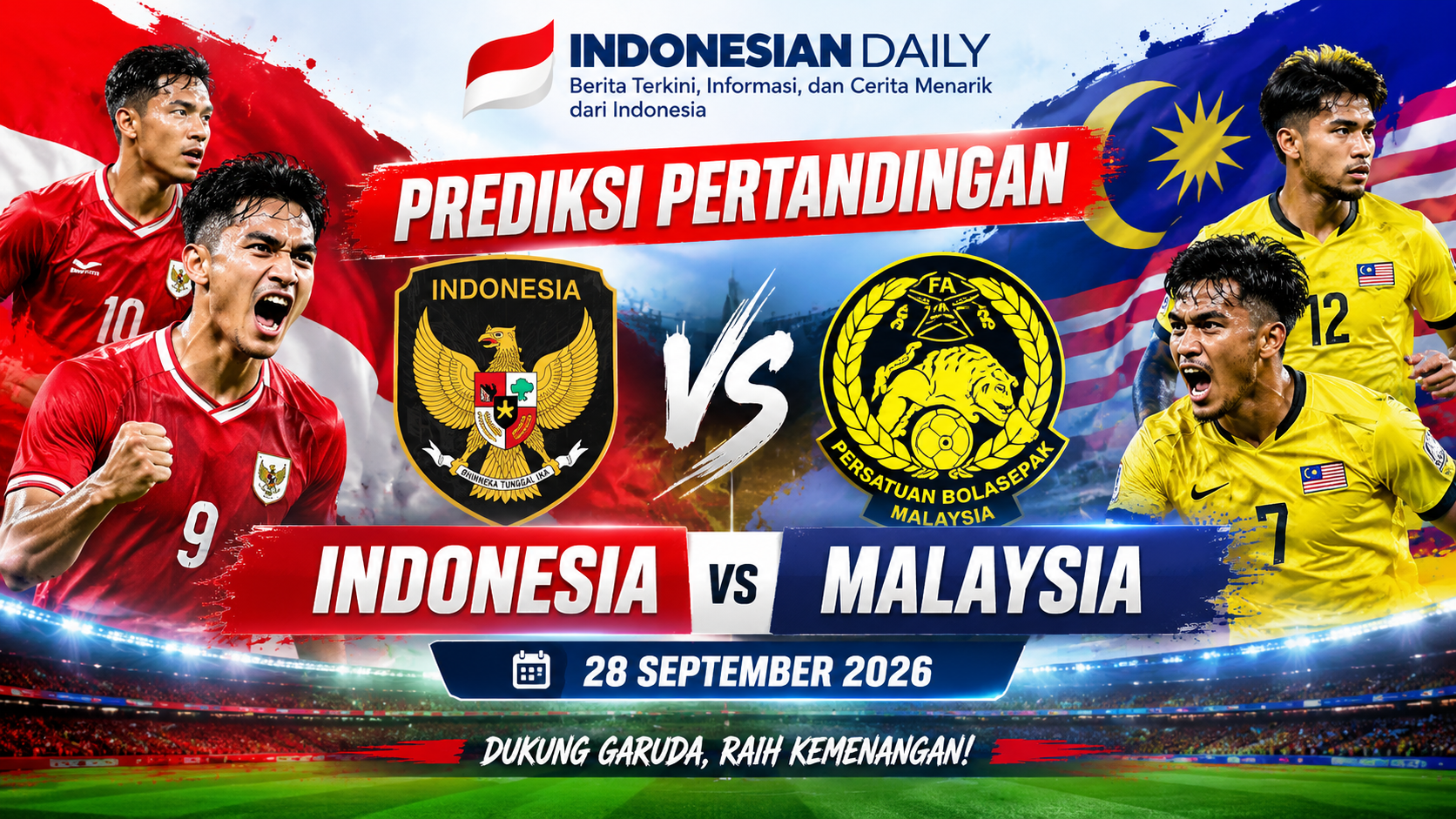 Prrediksi pertandingan Indonesia vs Malaysia 28 September 2026